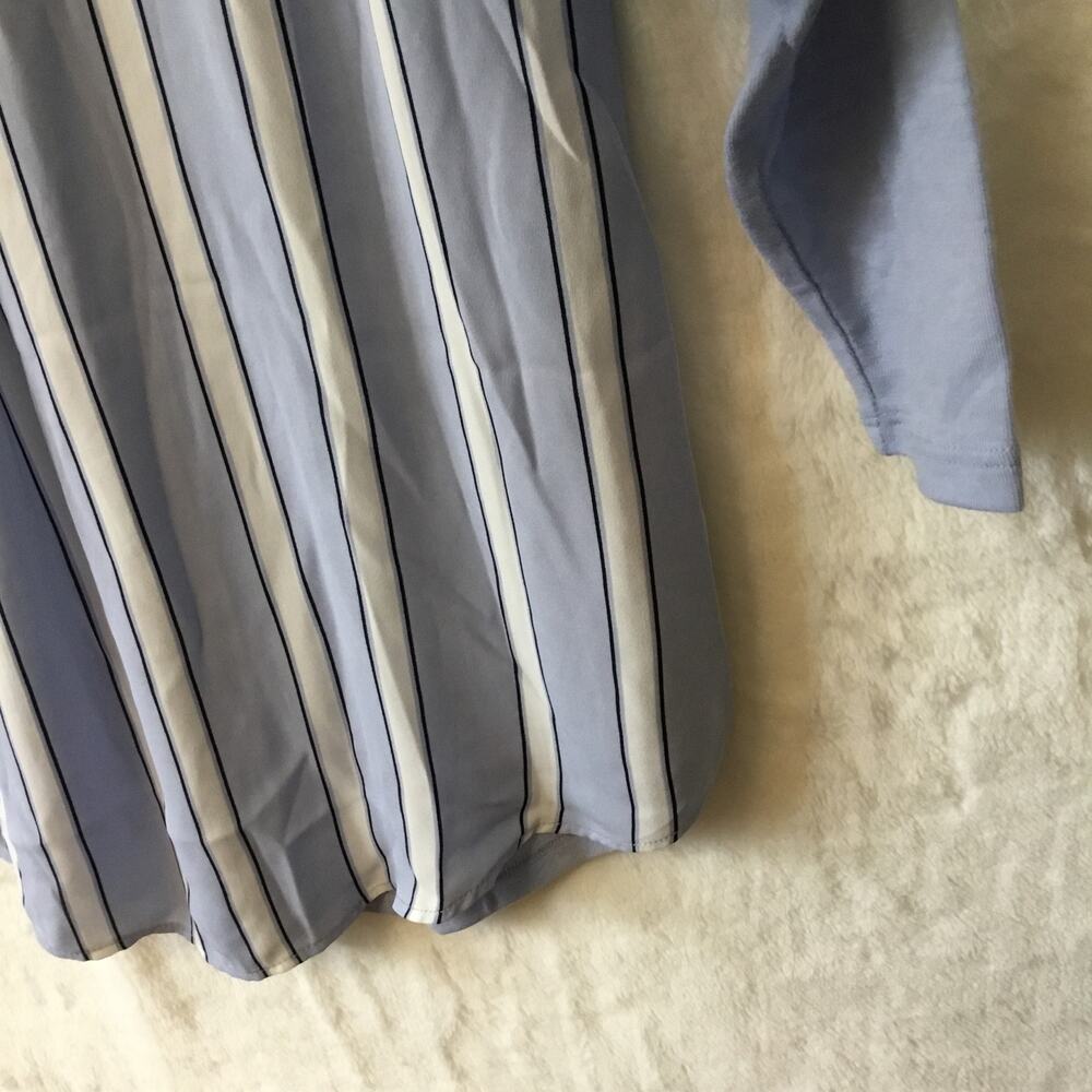 Loft Blue Striped V-Neck Mixed Media Top - Picture 11 of 16